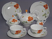 Meissen T�te � T�te Teeservice Blumenmalerei "wilder Mohn"