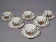 Meissen Set 6 Mokkatassen / Espressotassen Jagdmotive nach Ridinger Meissen Set 6 Mokkatassen / Espressotassen Jagdmotive nach Ridinger