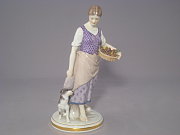 Meissen seltene Figur Mädchen mit Wachtelhund Meissen seltene Figur Mädchen mit Wachtelhund